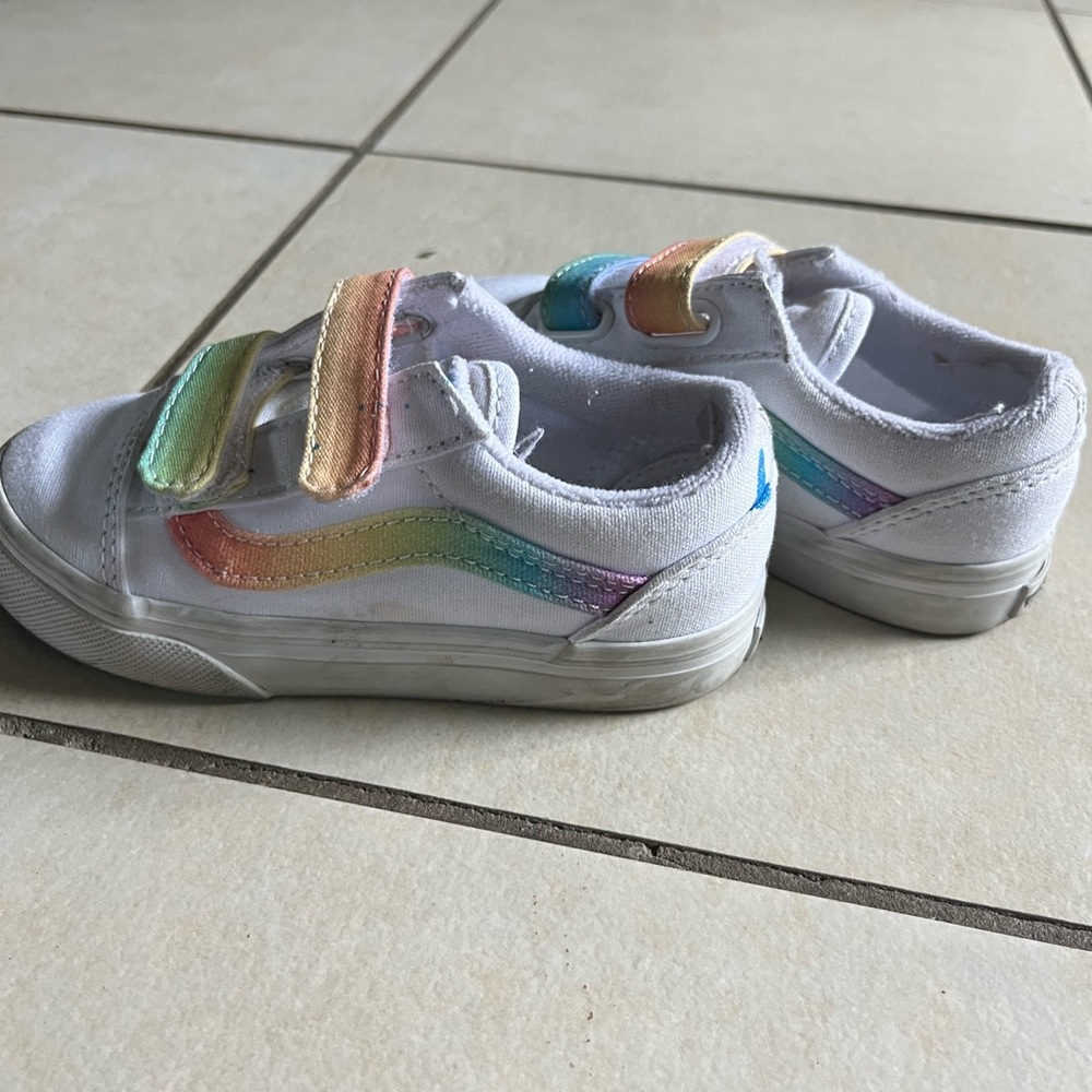 Kids White and Rainbow Velcro Vans Sneakers
